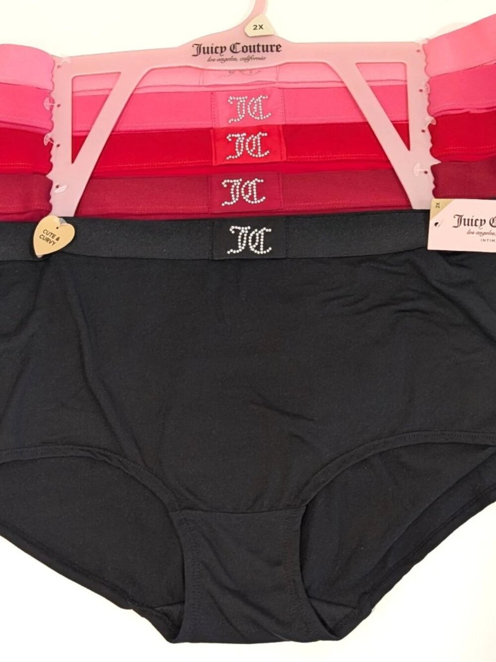 Juicy Couture Intimates Rhinestone JC Brief Panties 5 Pack Womens Plus Size 2X